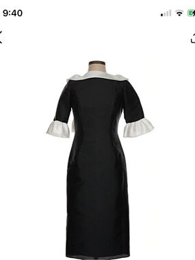 Maria Coca Black Midi Sheath Dress with White Sailor Collar and Ruffle Cuffs
